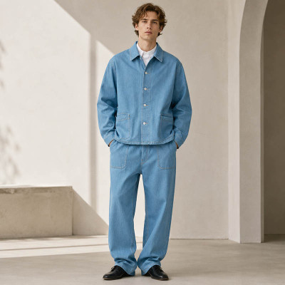 Custom Tracksuit Set in Light Wash Denim