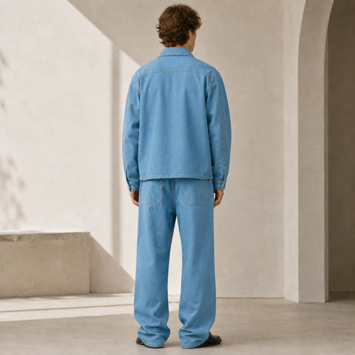 Custom Tracksuit Set in Light Wash Denim