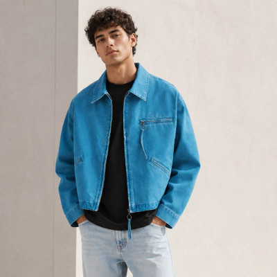 Custom Washed Denim Zip Up Jacket for Streetwear Brands