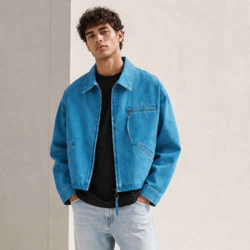 Custom Washed Denim Zip Up Jacket for Streetwear Brands