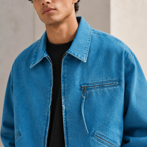 Custom Washed Denim Zip Up Jacket for Streetwear Brands