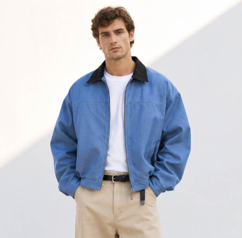Custom Work Jacket With Contrast Collar and Zip Front