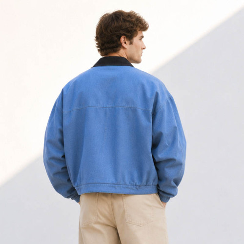 Custom Work Jacket With Contrast Collar and Zip Front