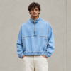 Custom Half Zip Denim Jacket With Stand Collar
