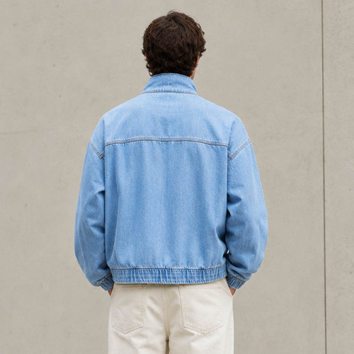 Custom Half Zip Denim Jacket With Stand Collar