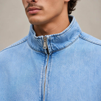 Custom Half Zip Denim Jacket With Stand Collar