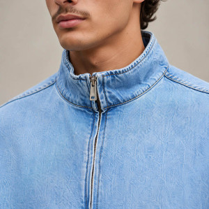 Custom Half Zip Denim Jacket With Stand Collar