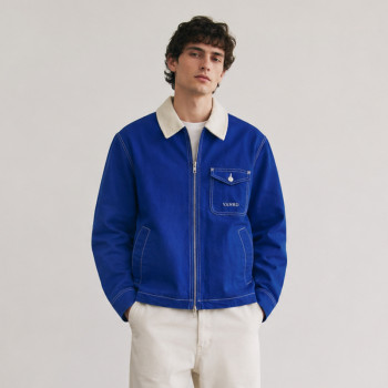 Custom Work Jacket With Contrast Collar and Zip Front