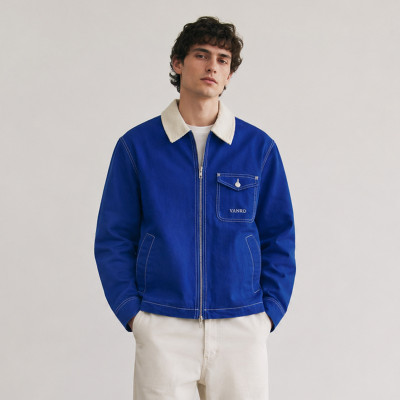 Custom Work Jacket With Contrast Collar and Zip Front
