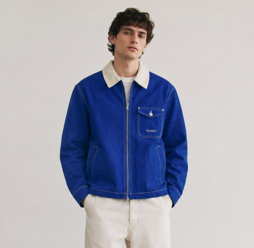 Custom Work Jacket With Contrast Collar and Zip Front