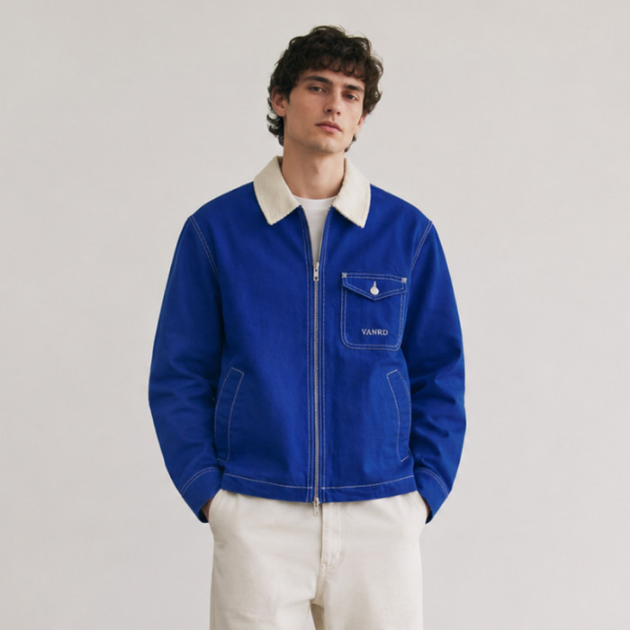 Custom Work Jacket With Contrast Collar and Zip Front