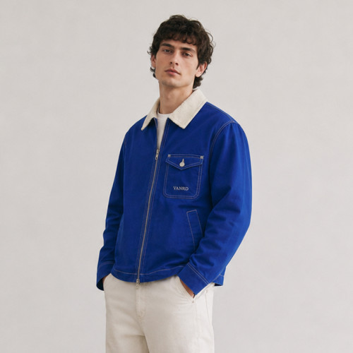 Custom Work Jacket With Contrast Collar and Zip Front