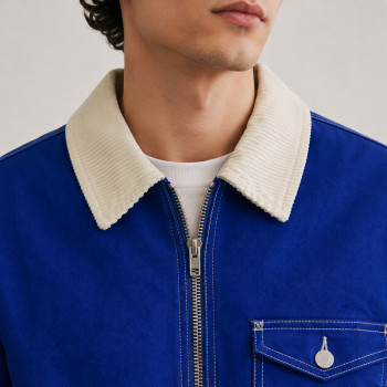 Custom Work Jacket With Contrast Collar and Zip Front
