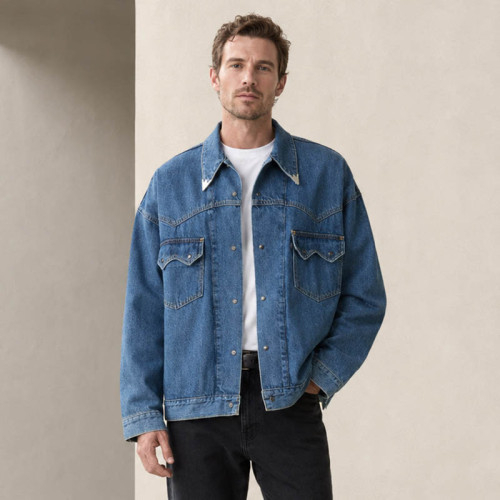 Custom Denim Jacket With Western Yoke and Flap Pockets