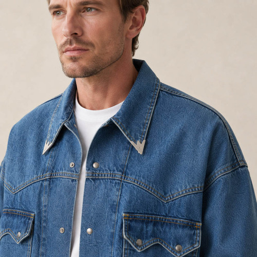 Custom Denim Jacket With Western Yoke and Flap Pockets