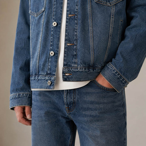 Custom Denim Jacket With Corduroy Collar and Flap Pockets