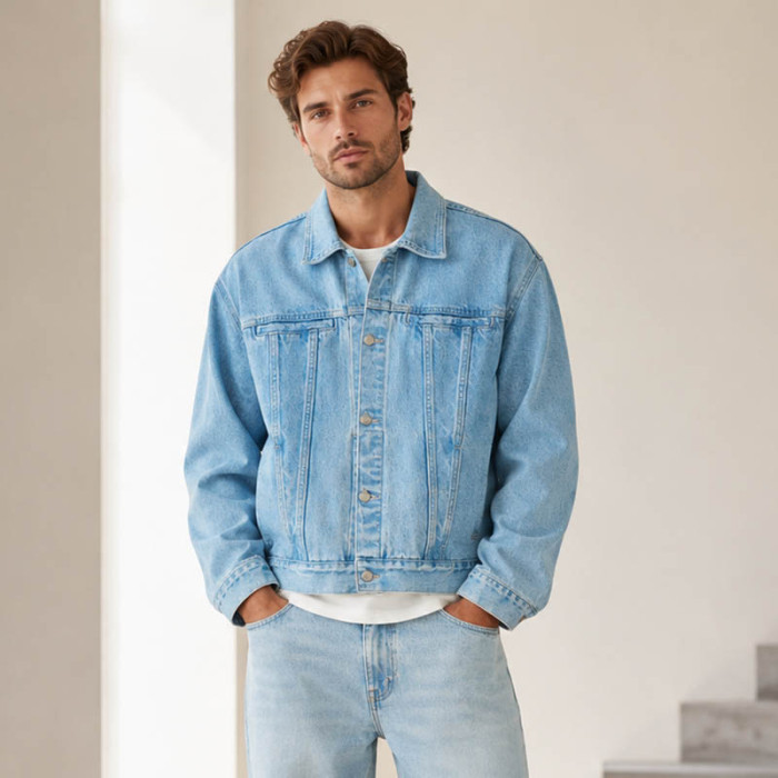 Custom Denim Jackets With Light Wash Trucker Fit