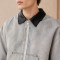 Custom Grey Denim Jacket With Contrast Collar and Zip Front
