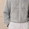 Custom Grey Denim Jacket With Contrast Collar and Zip Front