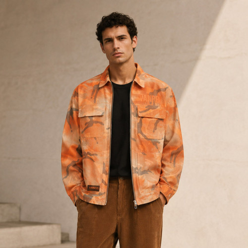 Custom Camo Work Jacket With Zip Front and Patch Pockets