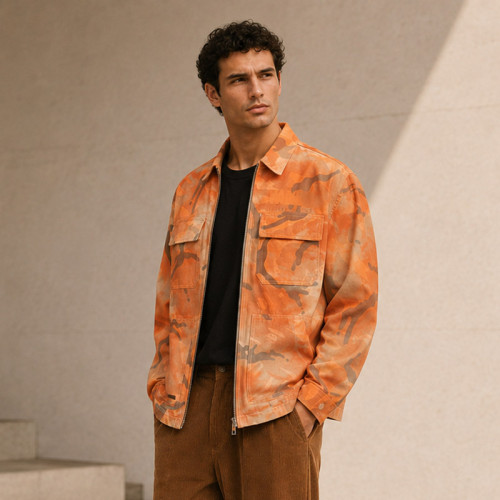 Custom Camo Work Jacket With Zip Front and Patch Pockets