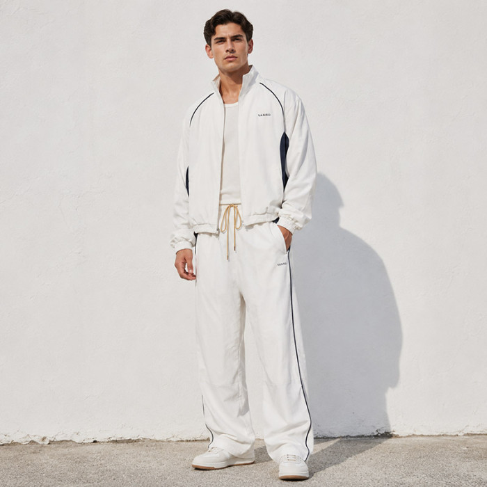 Custom White Tracksuit Set With Contrast Side Panels