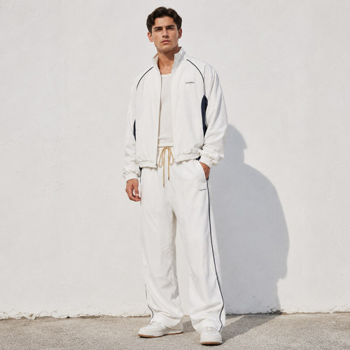 Custom White Tracksuit Set With Contrast Side Panels