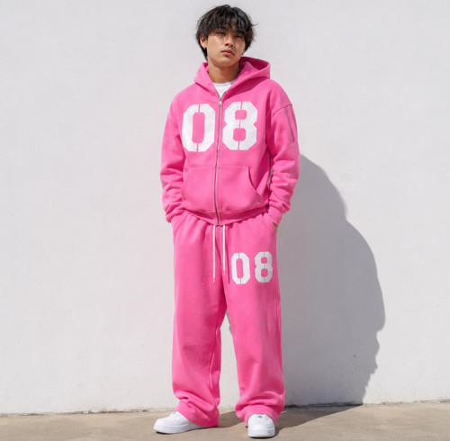 Custom Pink Zip Hoodie and Sweatpants Set