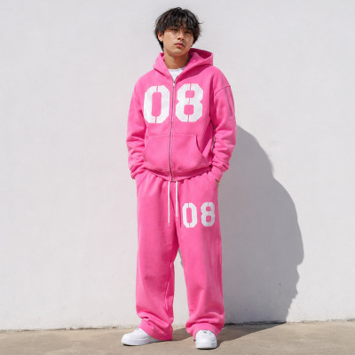 Custom Pink Zip Hoodie and Sweatpants Set