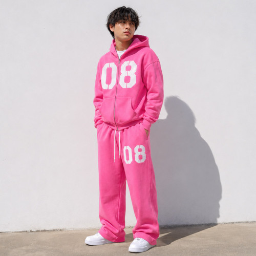 Custom Pink Zip Hoodie and Sweatpants Set