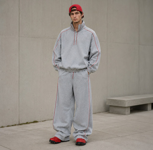 Custom Tracksuit Set in Heather Grey Half-Zip Fleece