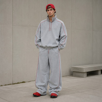 Custom Tracksuit Set in Heather Grey Half-Zip Fleece