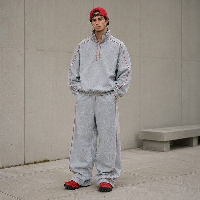 Custom Tracksuit Set in Heather Grey Half-Zip Fleece