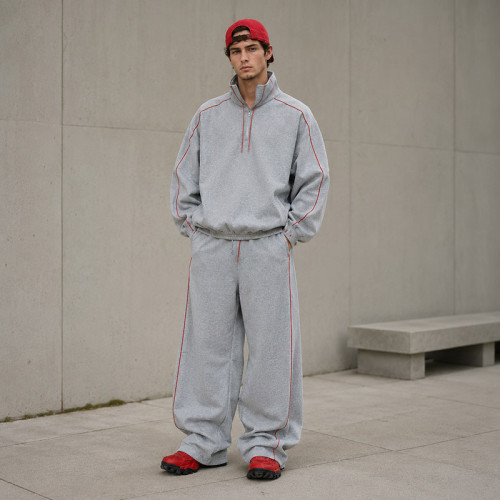Custom Tracksuit Set in Heather Grey Half-Zip Fleece