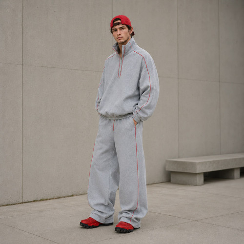 Custom Tracksuit Set in Heather Grey Half-Zip Fleece