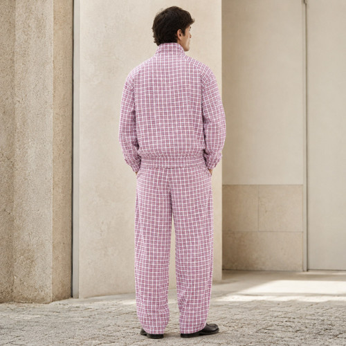 Custom Tracksuit Set in Pink Plaid Woven Fabric