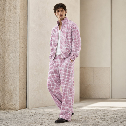 Custom Tracksuit Set in Pink Plaid Woven Fabric