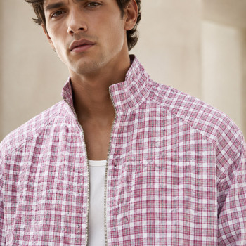 Custom Tracksuit Set in Pink Plaid Woven Fabric
