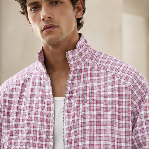 Custom Tracksuit Set in Pink Plaid Woven Fabric