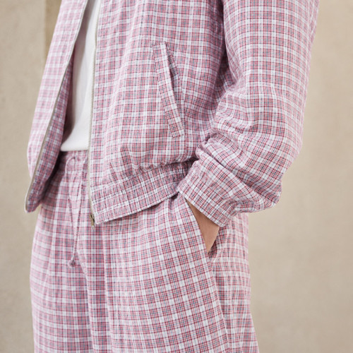 Custom Tracksuit Set in Pink Plaid Woven Fabric