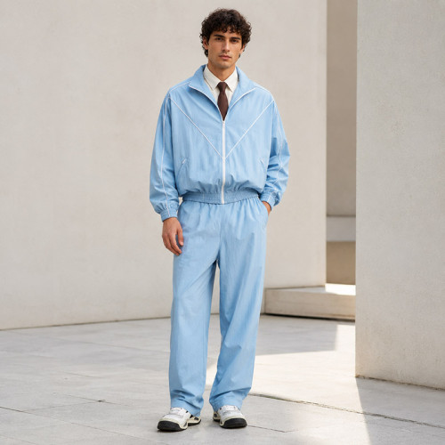Custom Tracksuit Set in Light Blue Woven Fabric