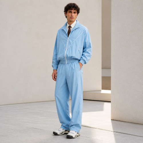 Custom Tracksuit Set in Light Blue Woven Fabric