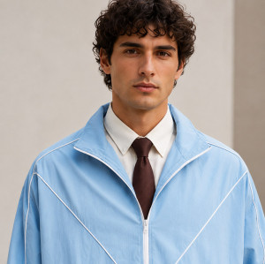 Custom Tracksuit Set in Light Blue Woven Fabric
