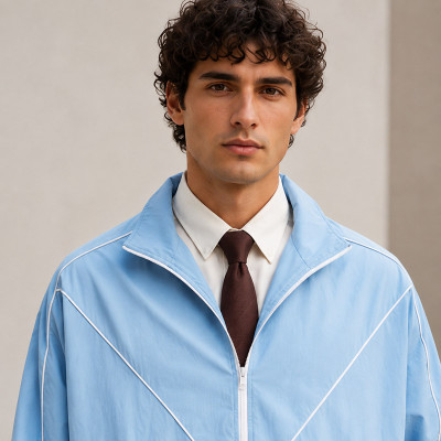 Custom Tracksuit Set in Light Blue Woven Fabric