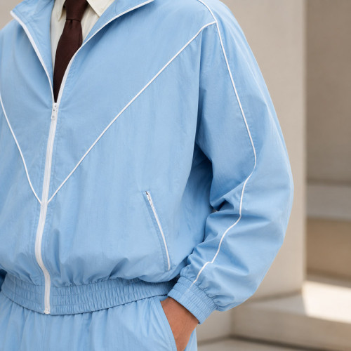 Custom Tracksuit Set in Light Blue Woven Fabric