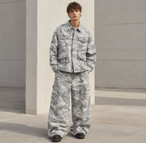 Custom Tracksuit Set in Grey Camo Utility Style