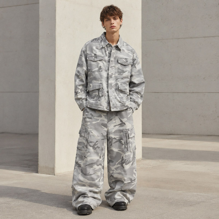 Custom Tracksuit Set in Grey Camo Utility Style