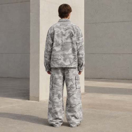 Custom Tracksuit Set in Grey Camo Utility Style