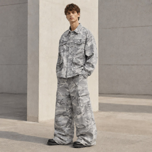 Custom Tracksuit Set in Grey Camo Utility Style