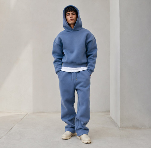 Custom Tracksuit Set in Slate Blue Fleece